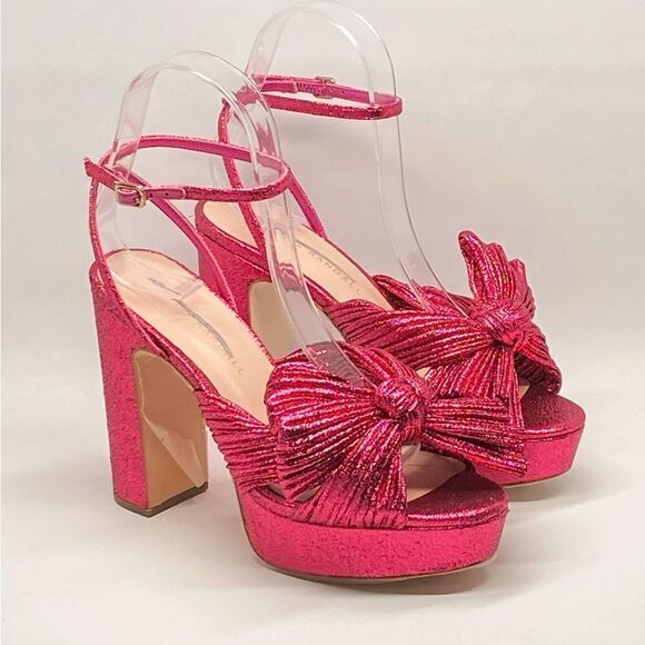 Natalia Platinum Platform Bow Heel | Heeled Sandals Loeffler Randall Natalia Pleated Bow Platform Sandals size 6